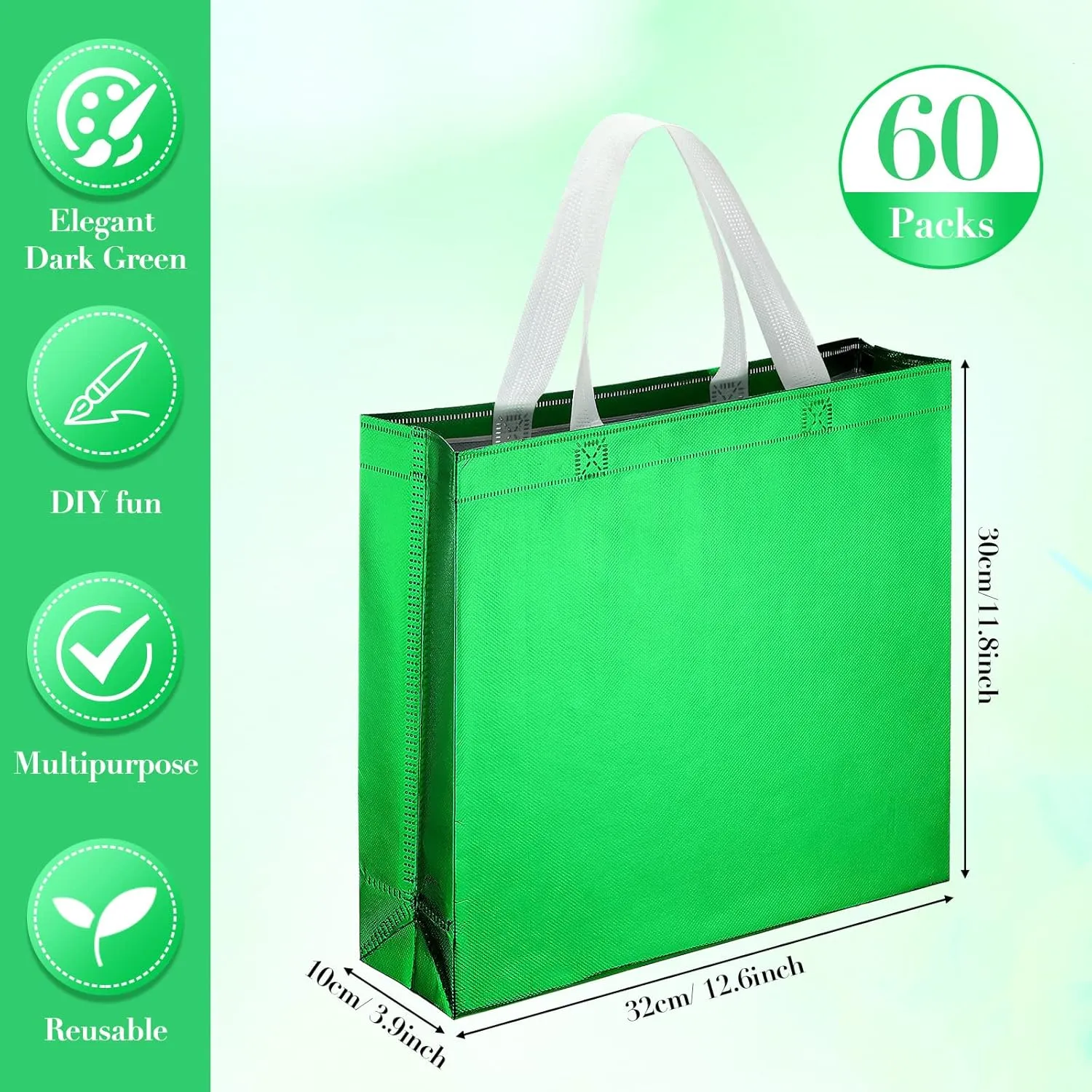 Eccliy 60 Pcs Reusable Gift Tote Bags Grocery Shopping Bag with Handles Thank You Gift Bags for Bridesmaid Wedding(Dark Green)