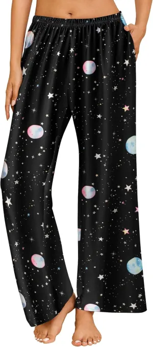 Ekouaer Pajama Pants for Women Soft Comfy Pajama Bottoms Casual Stretch Wide Leg Pants with Pockets