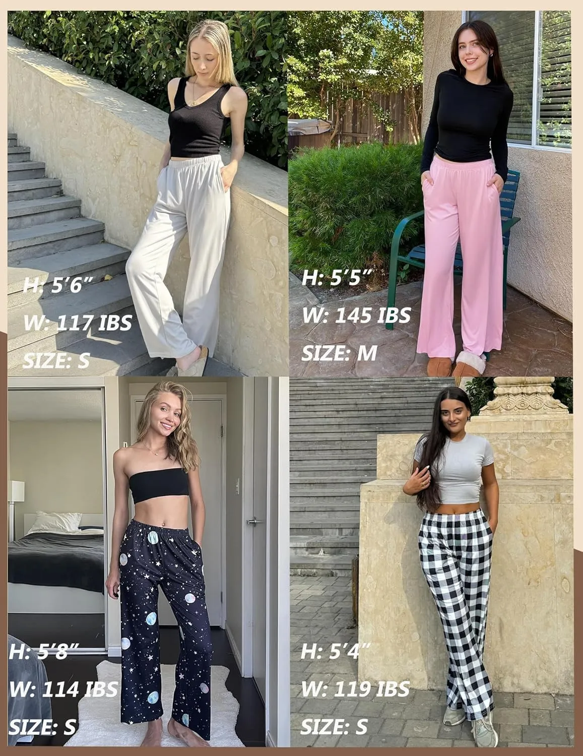 Ekouaer Pajama Pants for Women Soft Comfy Pajama Bottoms Casual Stretch Wide Leg Pants with Pockets
