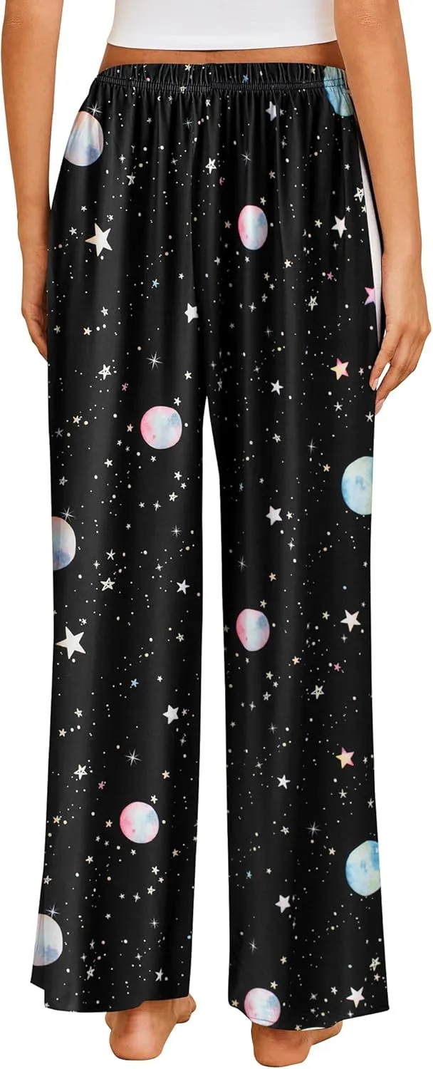 Ekouaer Pajama Pants for Women Soft Comfy Pajama Bottoms Casual Stretch Wide Leg Pants with Pockets