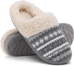 Evshine Warm Knit House Slippers for Women Comfy Fleece Lined Winter Slippers with Memory Foam and Indoor Outdoor Soles