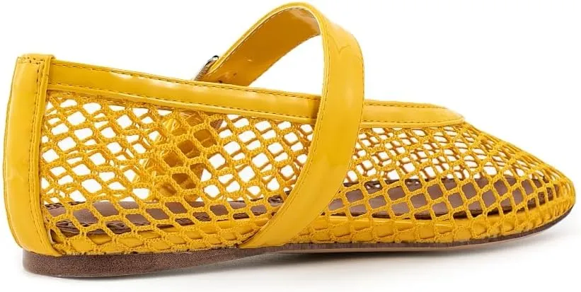 Fandimeier Mesh Ballet Flats for Women Fishnet Comfy Buckle Strap Ballerina Dressy Daily Flat Shoes