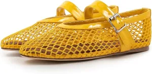 Fandimeier Mesh Ballet Flats for Women Fishnet Comfy Buckle Strap Ballerina Dressy Daily Flat Shoes