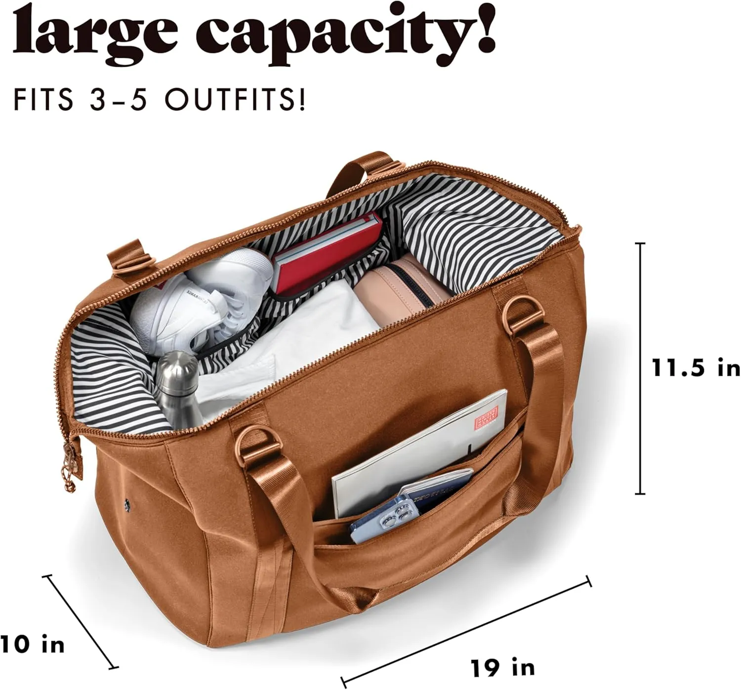 Fit & Fresh Premium Neoprene Weekender Bag With Trolley Sleeve - Large Overnight, Carry-on, Duffel, Gym, and Hospital Bag for Labor & Delivery