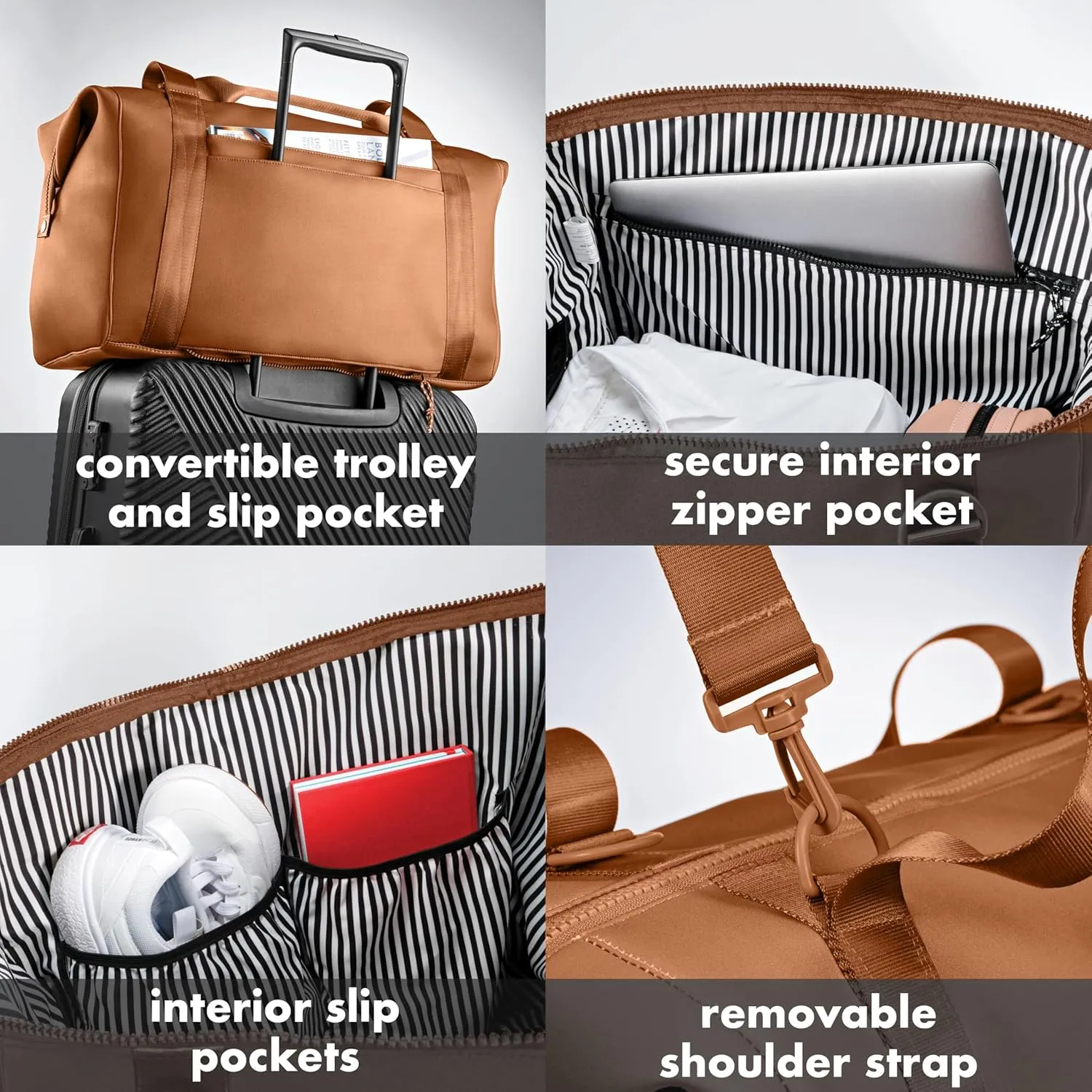 Fit & Fresh Premium Neoprene Weekender Bag With Trolley Sleeve - Large Overnight, Carry-on, Duffel, Gym, and Hospital Bag for Labor & Delivery