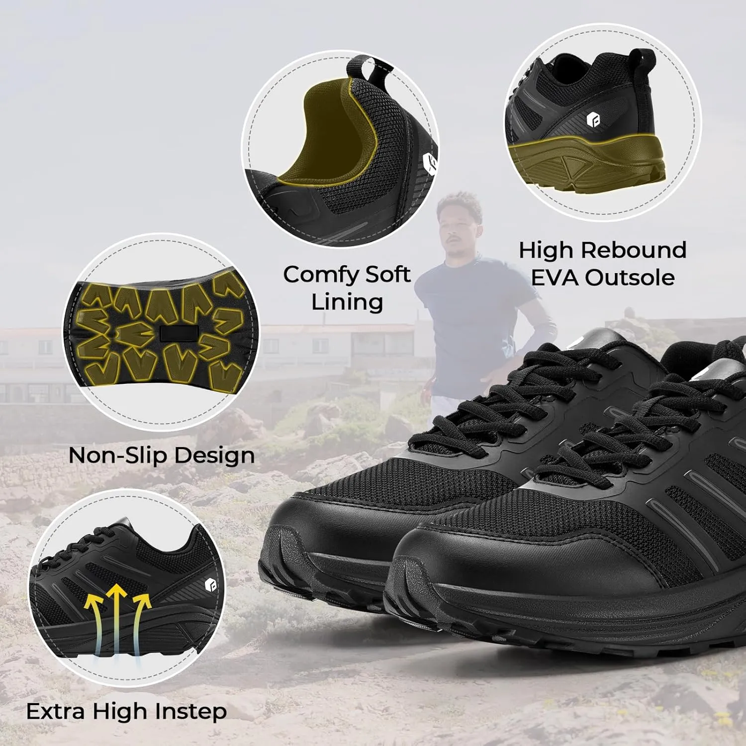 FitVille Extra Wide Mens Running Shoes Orthopedic Sneakers for Plantar Fasciitis Lightweight Men's Trail Running Shoes for Diabetic Men Wide Toe Box Shoes for Flat Feet Heel Pain Relief