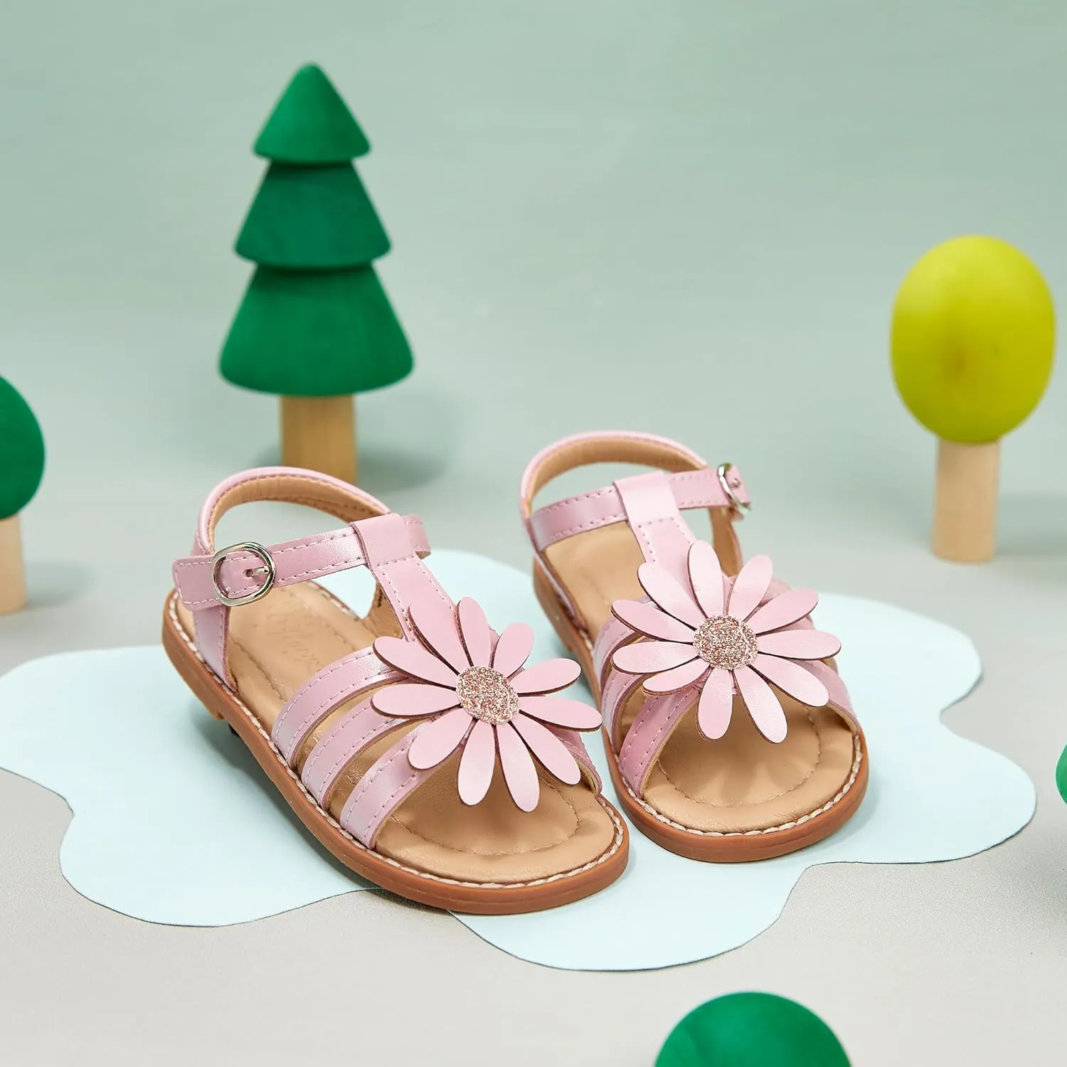 Flaryzone Toddler Little Girls Glitter Flower Open-Toe Flat Dress Sandals Summer Shoes