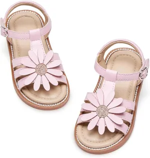 Flaryzone Toddler Little Girls Glitter Flower Open-Toe Flat Dress Sandals Summer Shoes