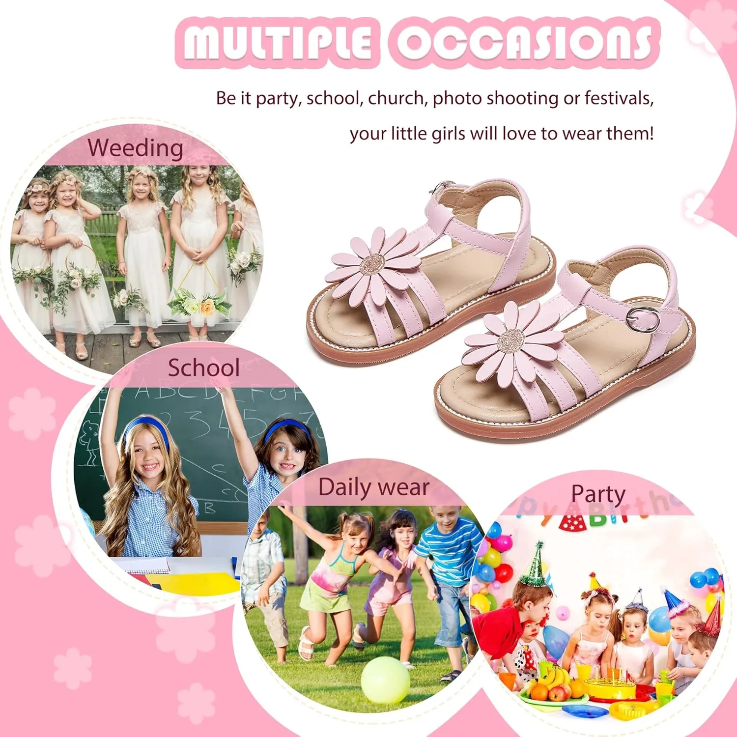 Flaryzone Toddler Little Girls Glitter Flower Open-Toe Flat Dress Sandals Summer Shoes