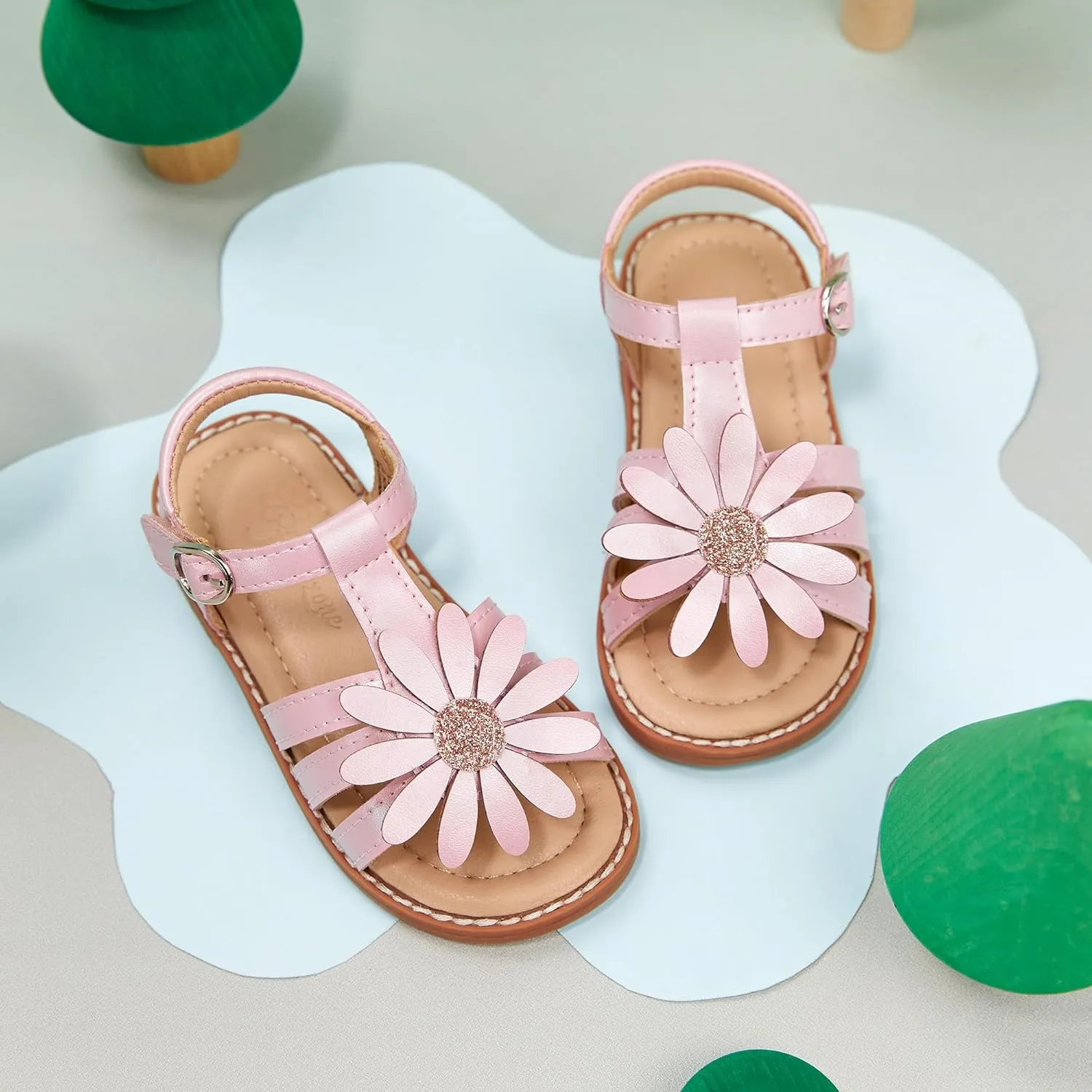 Flaryzone Toddler Little Girls Glitter Flower Open-Toe Flat Dress Sandals Summer Shoes
