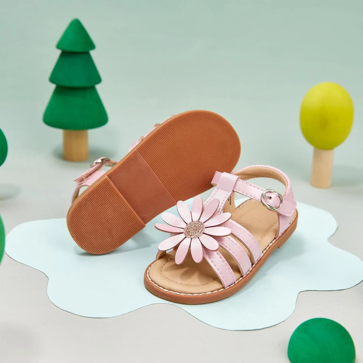Flaryzone Toddler Little Girls Glitter Flower Open-Toe Flat Dress Sandals Summer Shoes