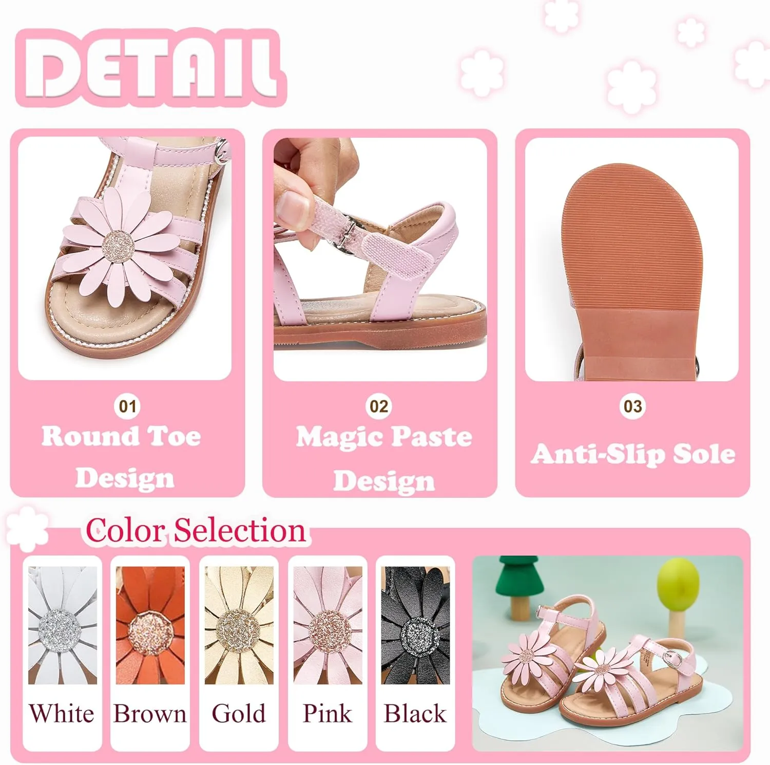 Flaryzone Toddler Little Girls Glitter Flower Open-Toe Flat Dress Sandals Summer Shoes