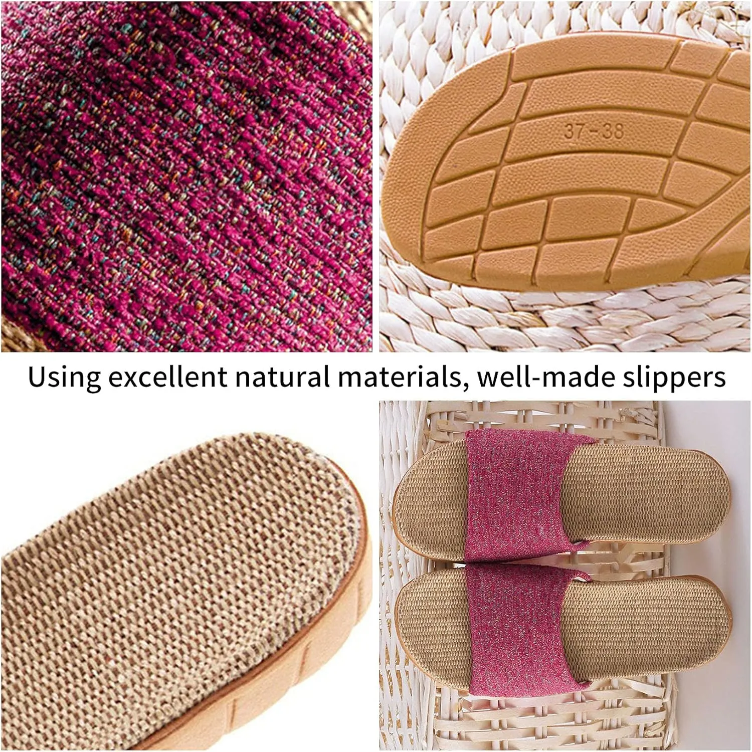 Flax Tatami Slippers No Slip Indoor Slippers Open Toe