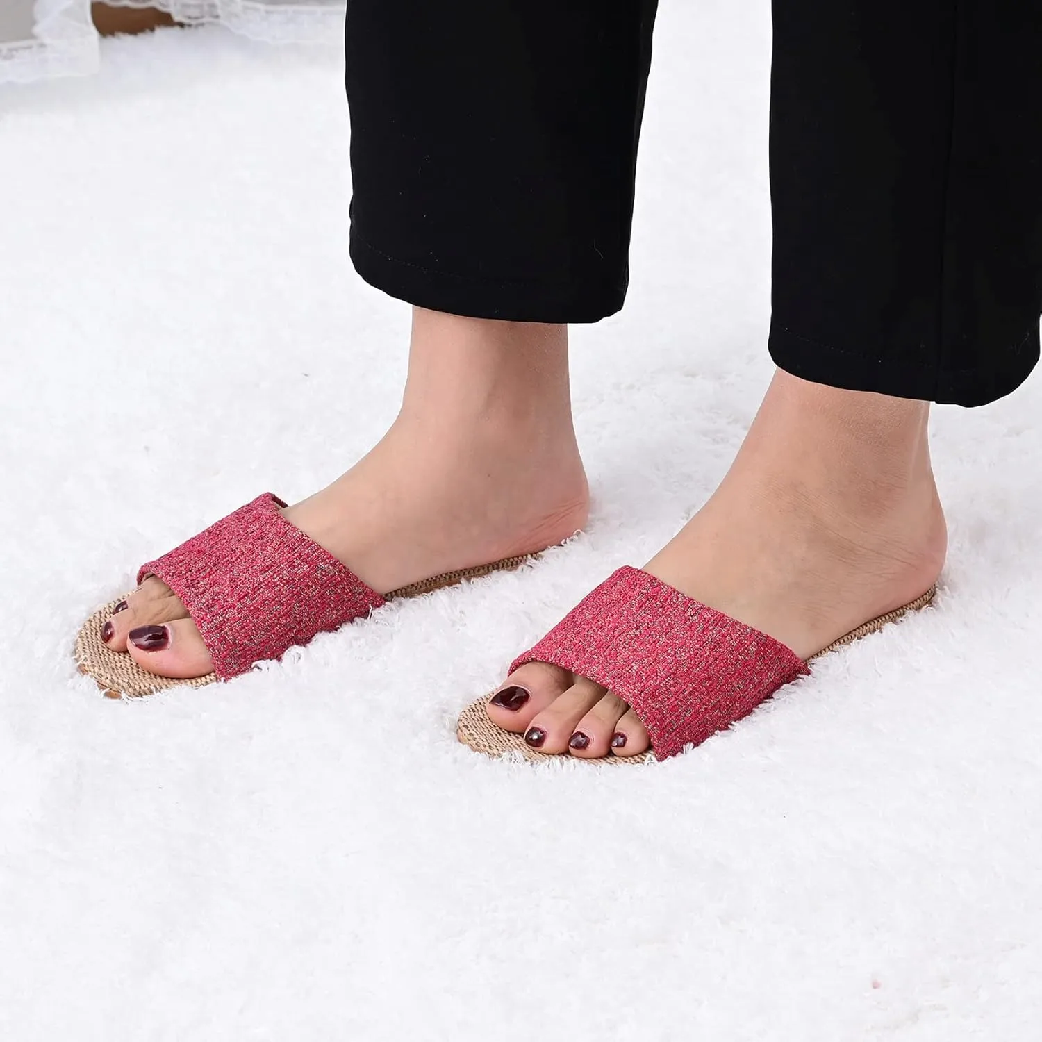 Flax Tatami Slippers No Slip Indoor Slippers Open Toe