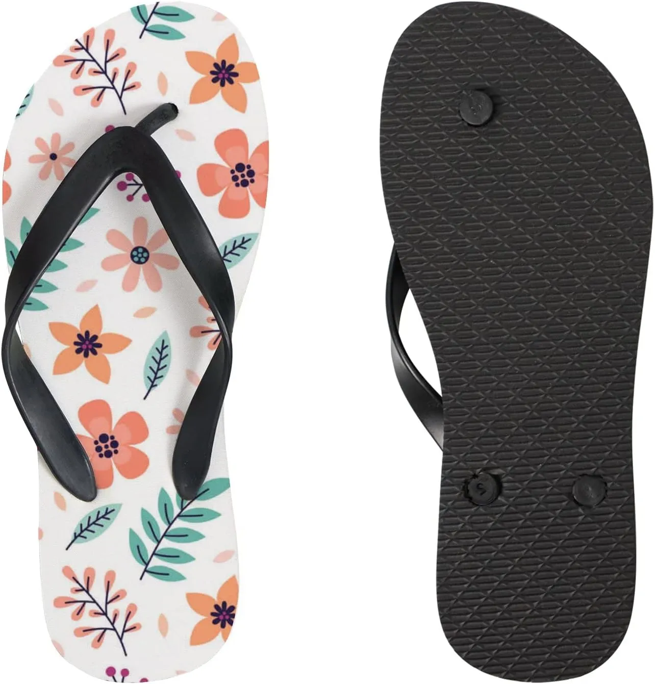 Flip Flops Floral Flowers Leaves Green Orange Slide Sandals Summer Beach Slippers Thong Sandal Casual Yoga Mat Flat Slides for Women Men
