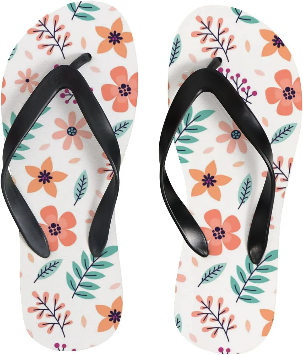 Flip Flops Floral Flowers Leaves Green Orange Slide Sandals Summer Beach Slippers Thong Sandal Casual Yoga Mat Flat Slides for Women Men