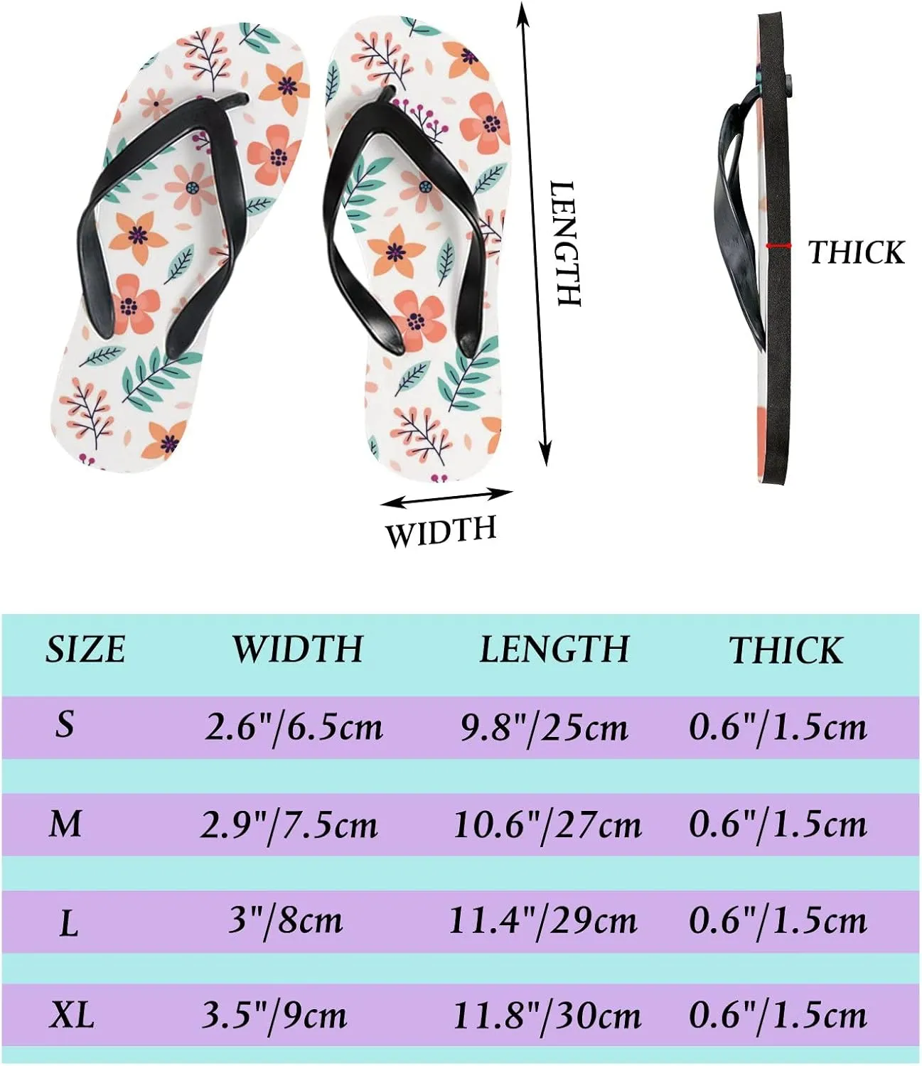 Flip Flops Floral Flowers Leaves Green Orange Slide Sandals Summer Beach Slippers Thong Sandal Casual Yoga Mat Flat Slides for Women Men