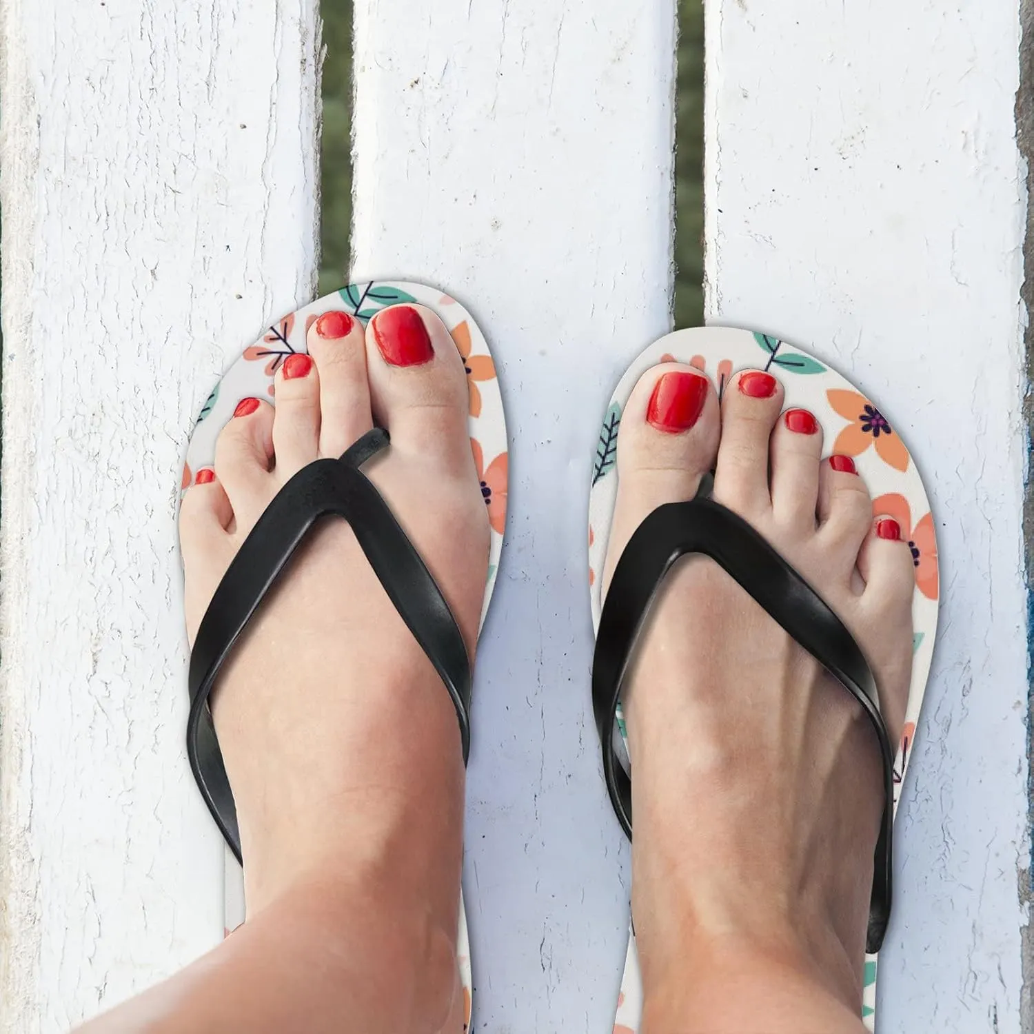 Flip Flops Floral Flowers Leaves Green Orange Slide Sandals Summer Beach Slippers Thong Sandal Casual Yoga Mat Flat Slides for Women Men