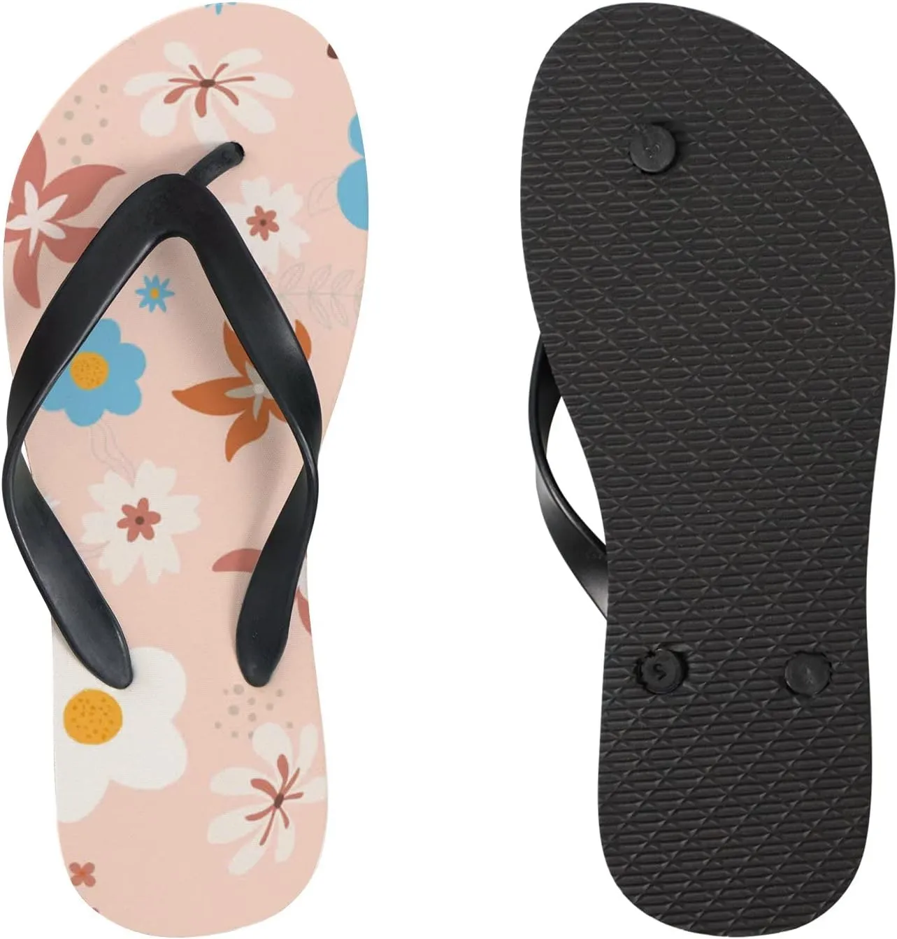Flip Flops Floral Flowers Leaves Orange Slide Sandals Summer Beach Slippers Thong Sandal Casual Yoga Mat Flat Slides for Women Men