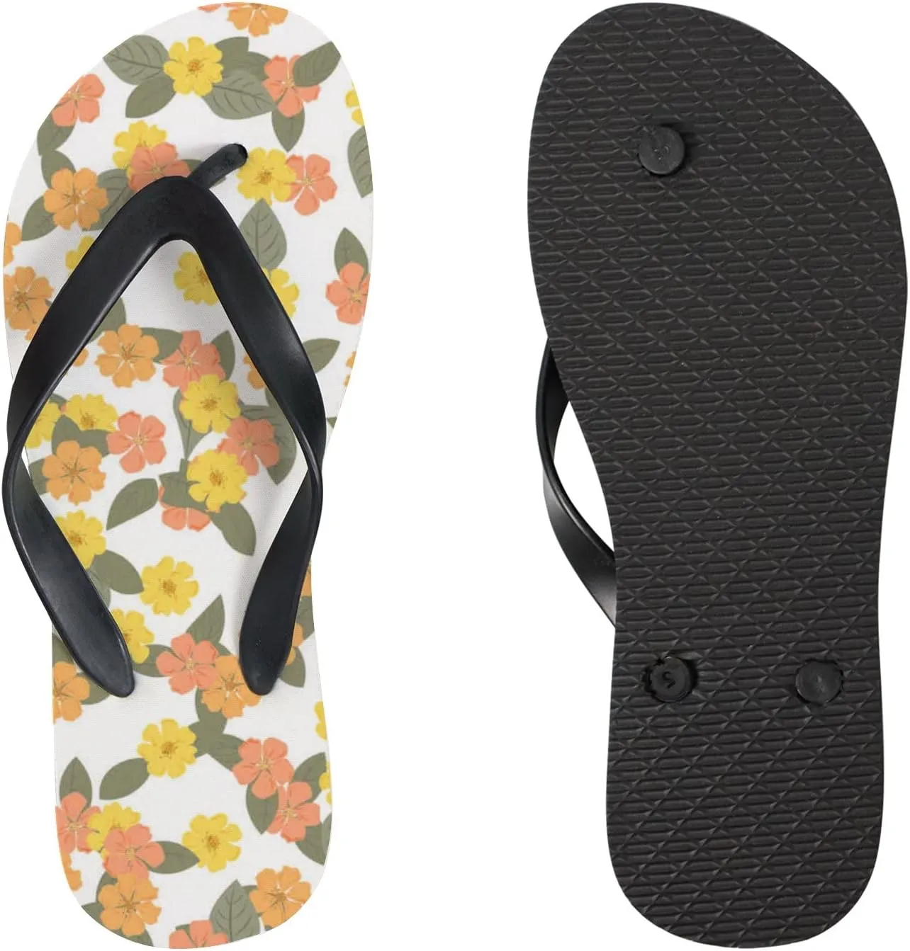 Flip Flops Floral Flowers Leaves Yellow Orange Grey Slide Sandals Summer Beach Slippers Thong Sandal Casual Yoga Mat Flat Slides for Women Men