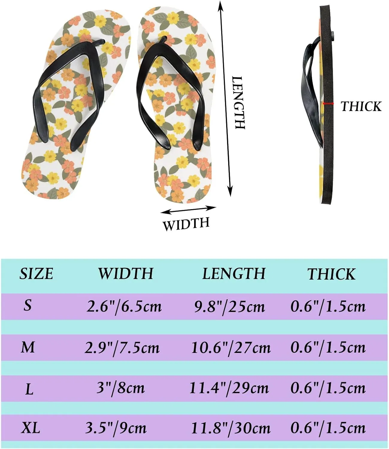 Flip Flops Floral Flowers Leaves Yellow Orange Grey Slide Sandals Summer Beach Slippers Thong Sandal Casual Yoga Mat Flat Slides for Women Men