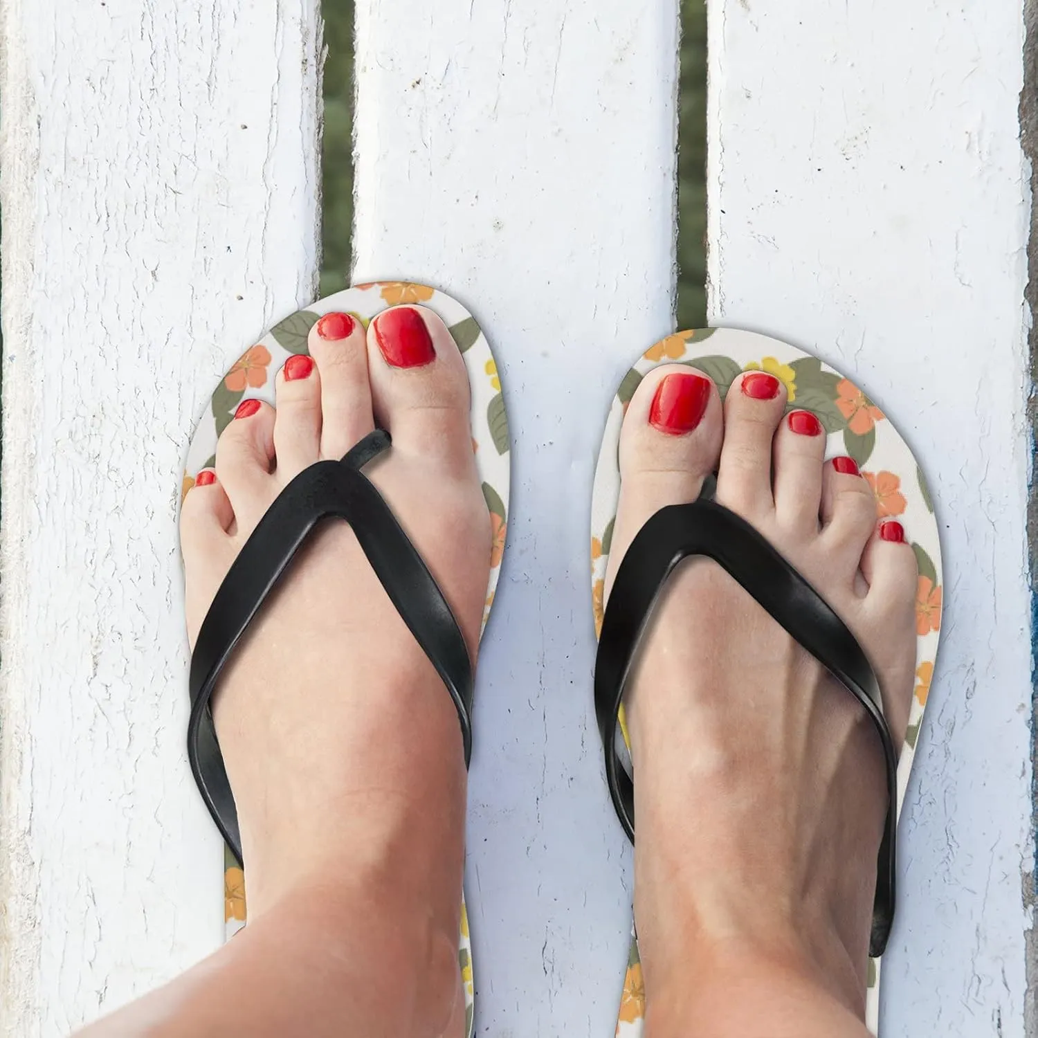 Flip Flops Floral Flowers Leaves Yellow Orange Grey Slide Sandals Summer Beach Slippers Thong Sandal Casual Yoga Mat Flat Slides for Women Men