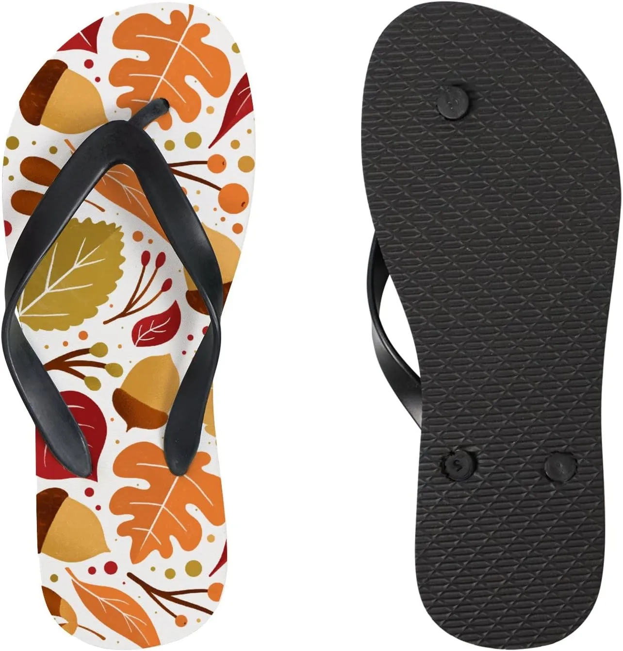 Flip Flops for Women Girls Autumn Leaves Acorns Berries Summer Casual Thong Slippers Slide Flat Sandals for Beach