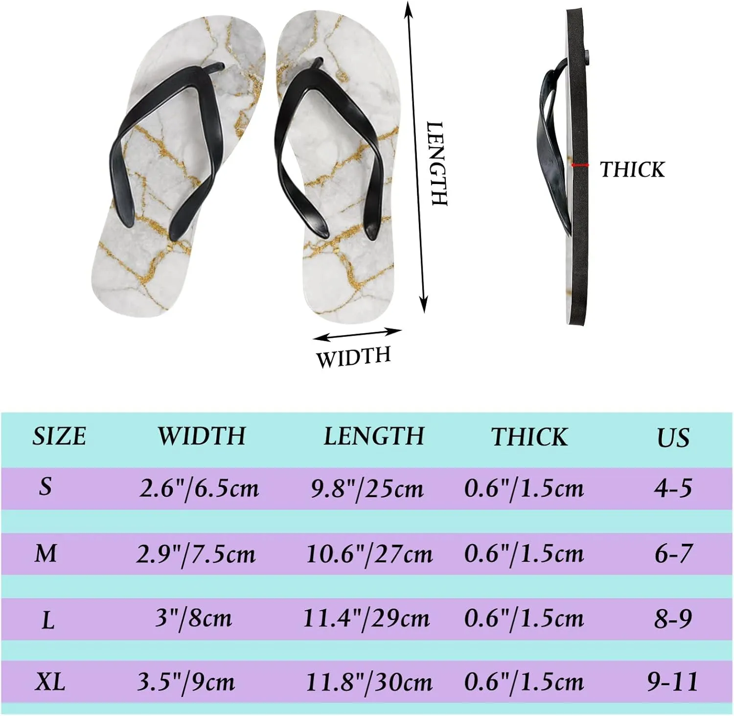 Flip Flops for Women Girls Gold Vein Marble Summer Casual Thong Slippers Slide Flat Sandals for Beach