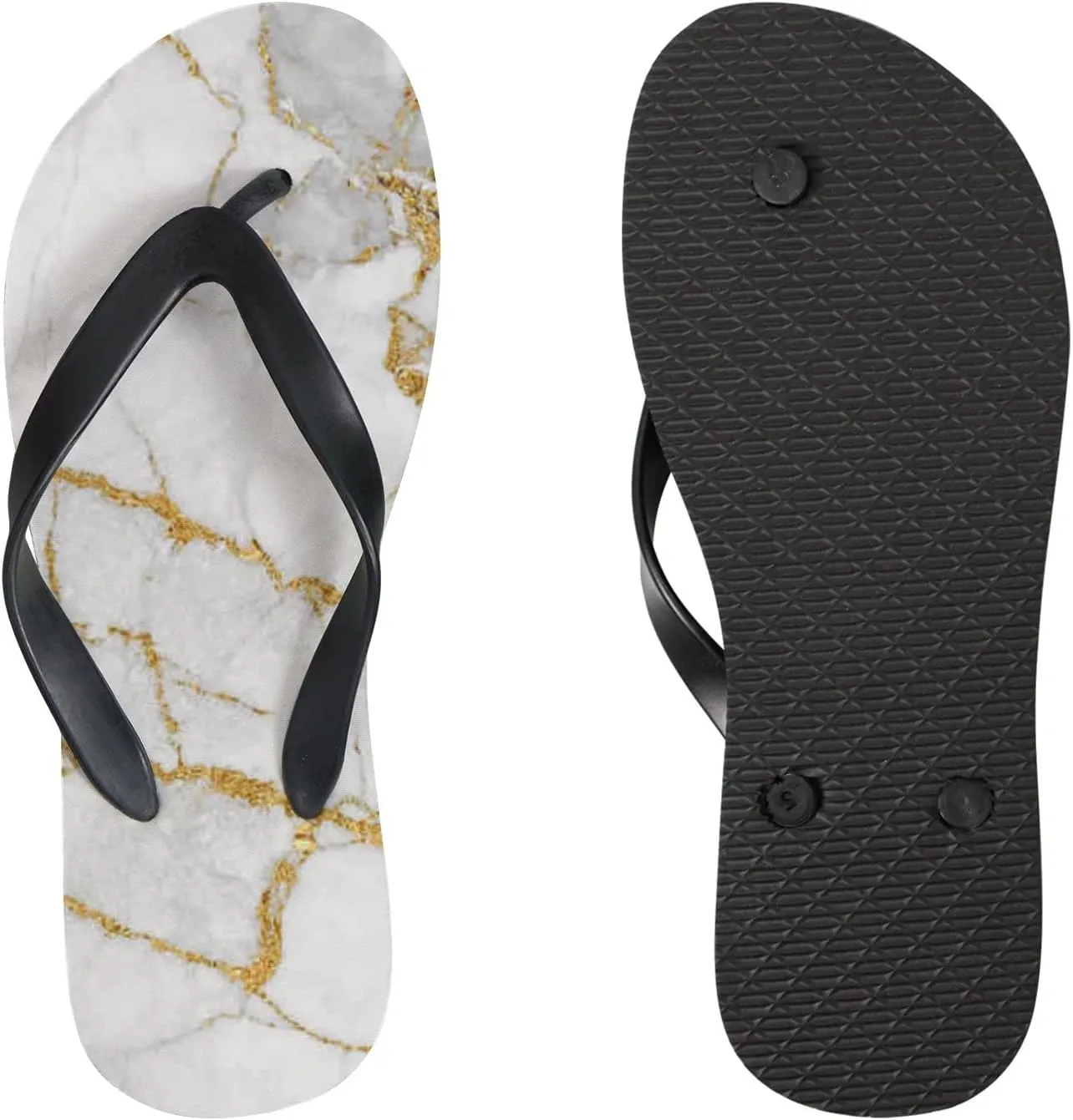 Flip Flops for Women Girls Gold Vein Marble Summer Casual Thong Slippers Slide Flat Sandals for Beach