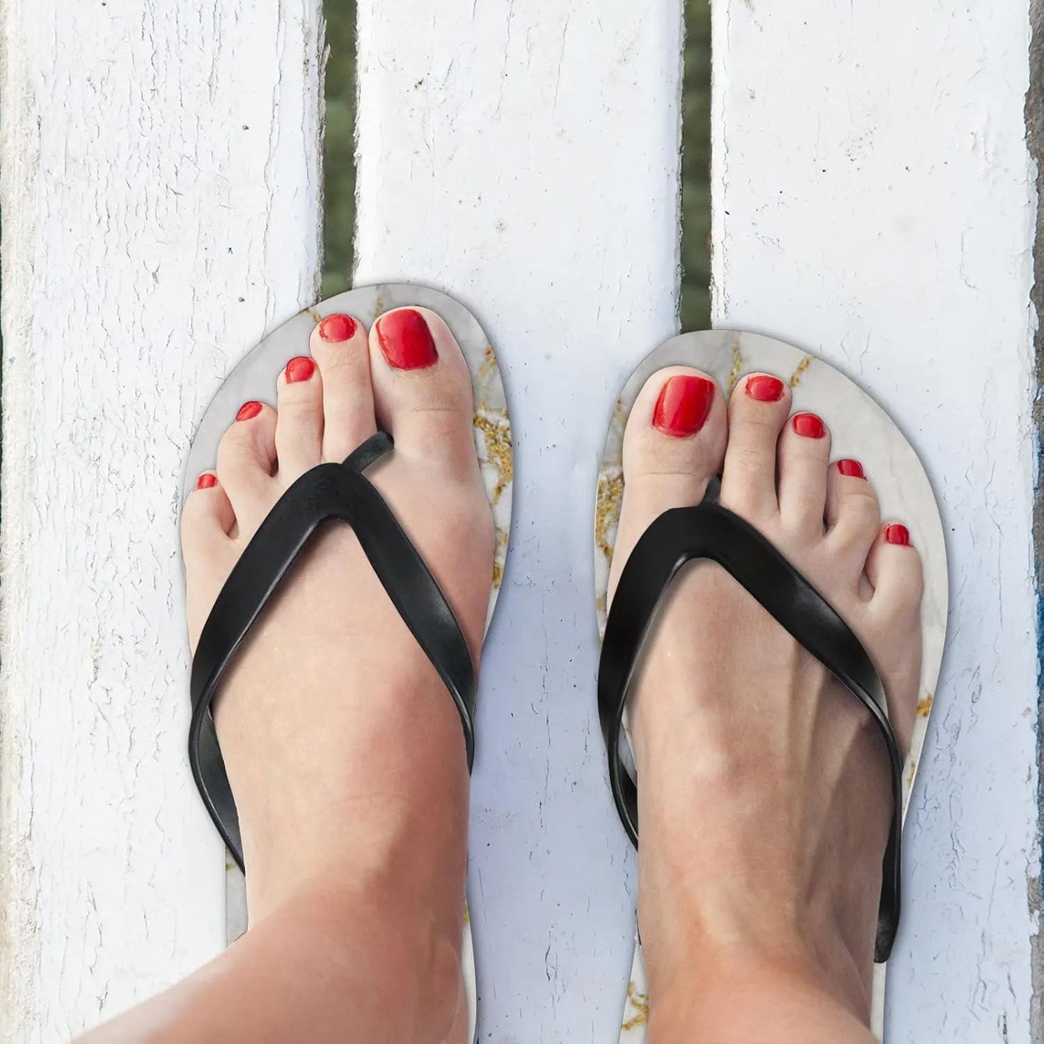 Flip Flops for Women Girls Gold Vein Marble Summer Casual Thong Slippers Slide Flat Sandals for Beach