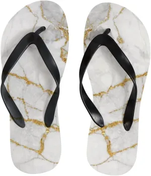 Flip Flops for Women Girls Gold Vein Marble Summer Casual Thong Slippers Slide Flat Sandals for Beach