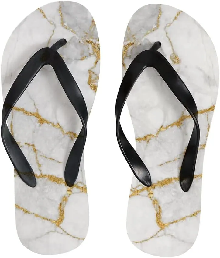 Flip Flops for Women Girls Gold Vein Marble Summer Casual Thong Slippers Slide Flat Sandals for Beach