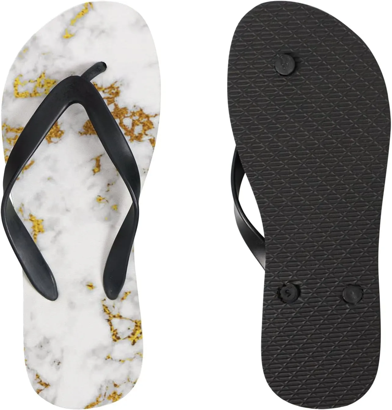 Flip Flops for Women Girls Gold White Marble Summer Casual Thong Slippers Slide Flat Sandals for Beach