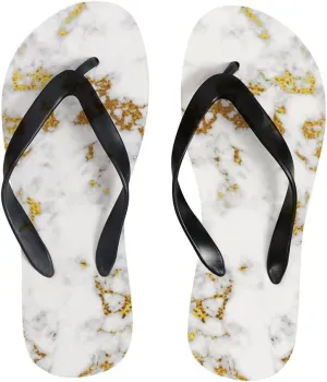 Flip Flops for Women Girls Gold White Marble Summer Casual Thong Slippers Slide Flat Sandals for Beach