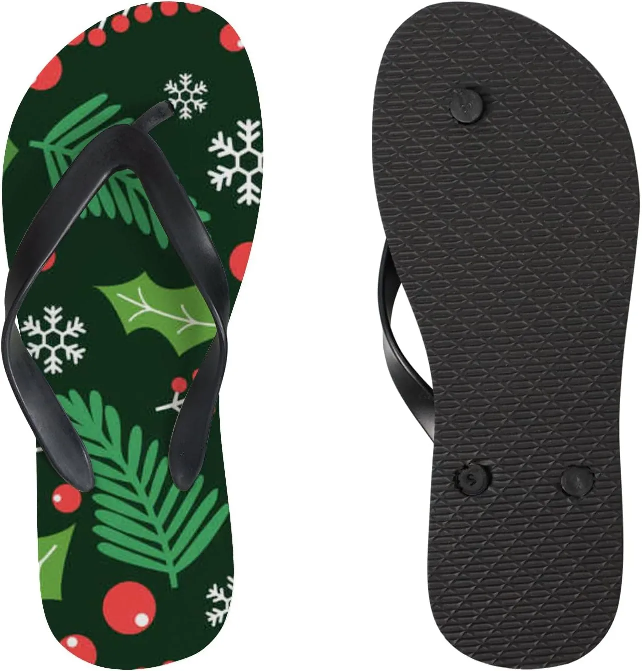 Flip Flops for Women Girls Green Berry Branch Snowflakes Summer Casual Thong Slippers Slide Flat Sandals for Beach