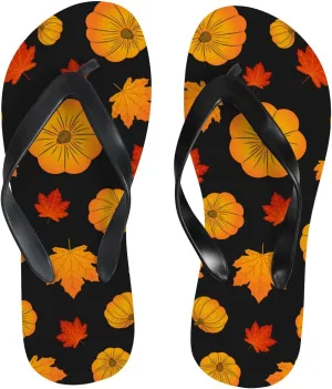 Flip Flops Sandals for Women Beach - Pumpkins Maple Leaves Casual Flat Slide Sandal Thong Slippers Shower Shoes