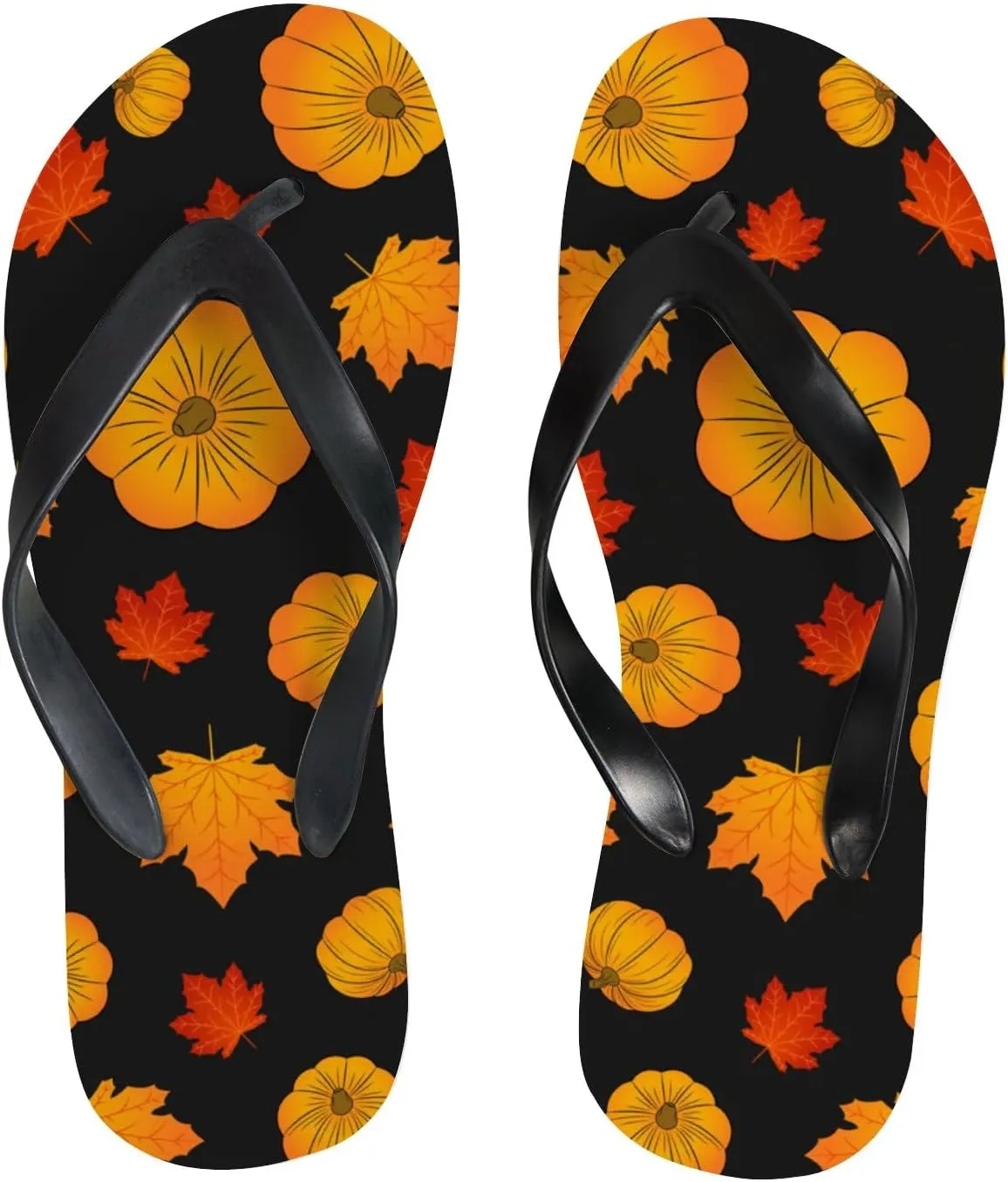 Flip Flops Sandals for Women Beach - Pumpkins Maple Leaves Casual Flat Slide Sandal Thong Slippers Shower Shoes