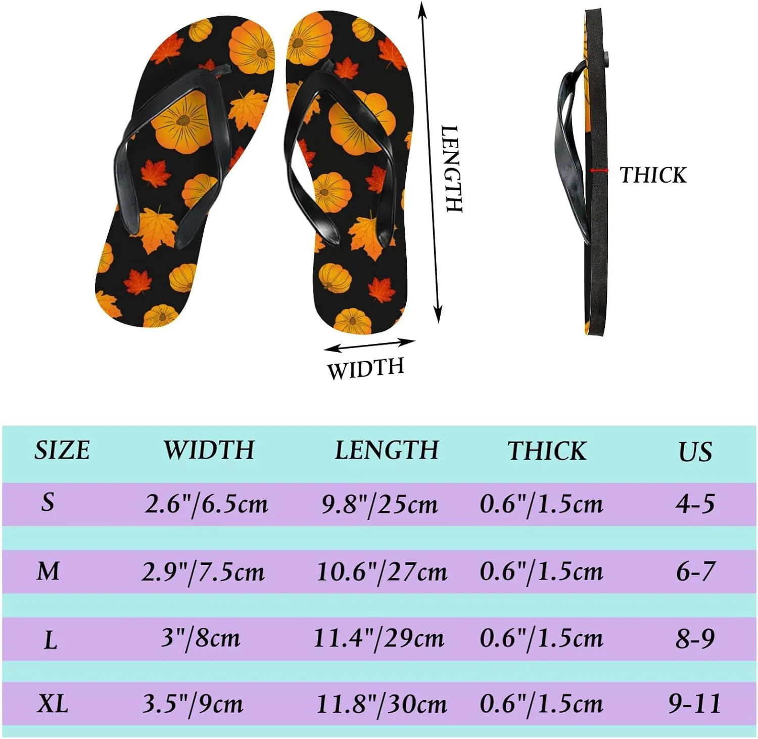 Flip Flops Sandals for Women Beach - Pumpkins Maple Leaves Casual Flat Slide Sandal Thong Slippers Shower Shoes