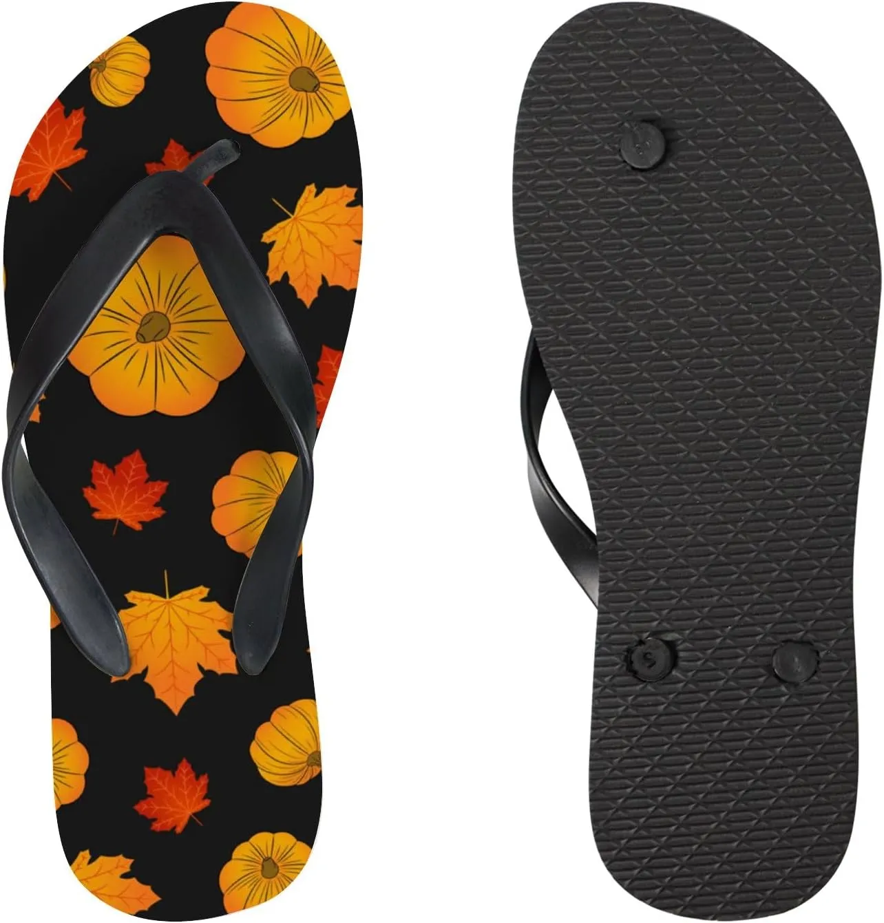 Flip Flops Sandals for Women Beach - Pumpkins Maple Leaves Casual Flat Slide Sandal Thong Slippers Shower Shoes