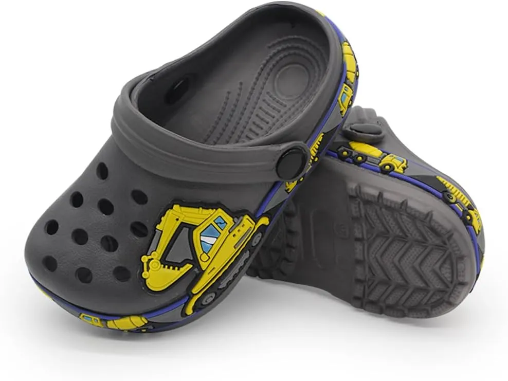FolHaoth Toddlers Cute Cartoon Excavator Racecar Pattern Boys Girls Clogs Slip On Lightweight Breathable Kids Sandals Non Slip Indoor Outdoor Beach Pool Shower Slippers Shoes