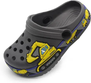 FolHaoth Toddlers Cute Cartoon Excavator Racecar Pattern Boys Girls Clogs Slip On Lightweight Breathable Kids Sandals Non Slip Indoor Outdoor Beach Pool Shower Slippers Shoes