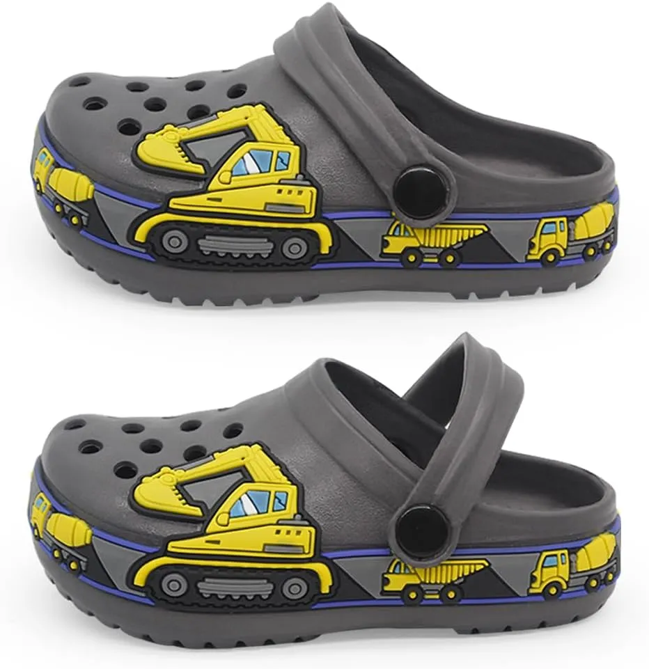 FolHaoth Toddlers Cute Cartoon Excavator Racecar Pattern Boys Girls Clogs Slip On Lightweight Breathable Kids Sandals Non Slip Indoor Outdoor Beach Pool Shower Slippers Shoes