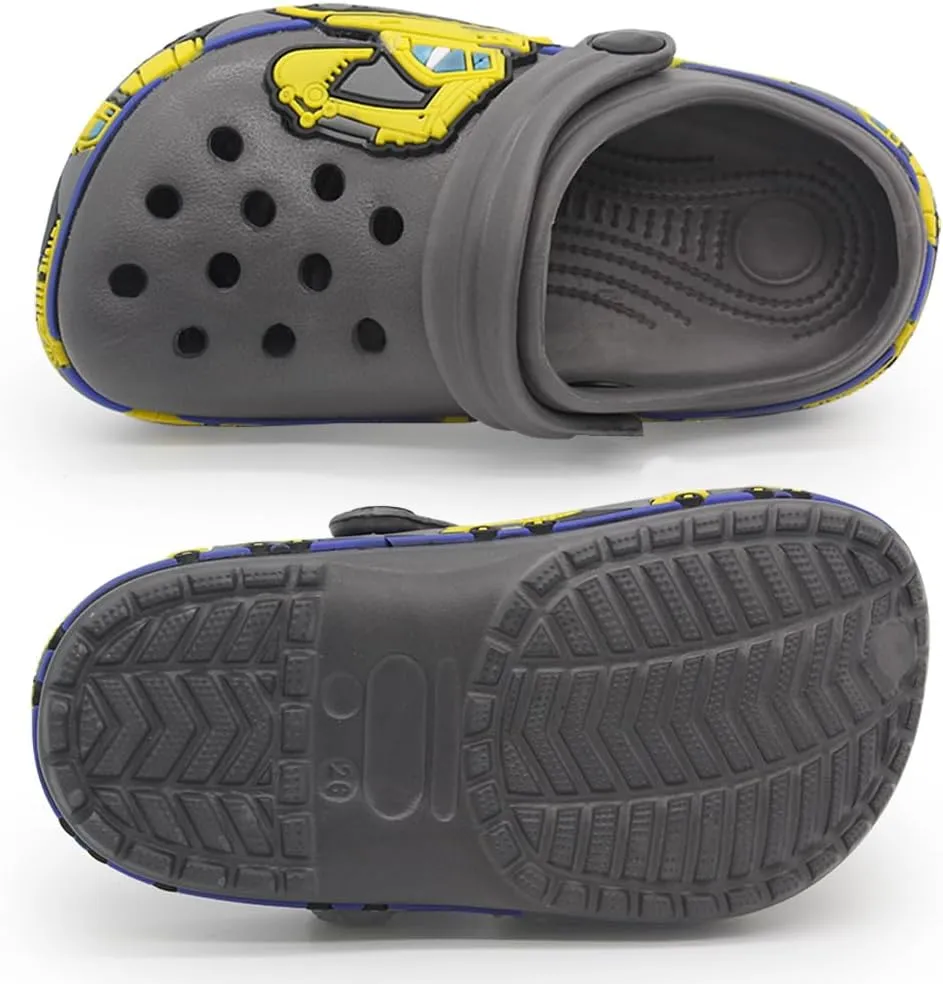FolHaoth Toddlers Cute Cartoon Excavator Racecar Pattern Boys Girls Clogs Slip On Lightweight Breathable Kids Sandals Non Slip Indoor Outdoor Beach Pool Shower Slippers Shoes