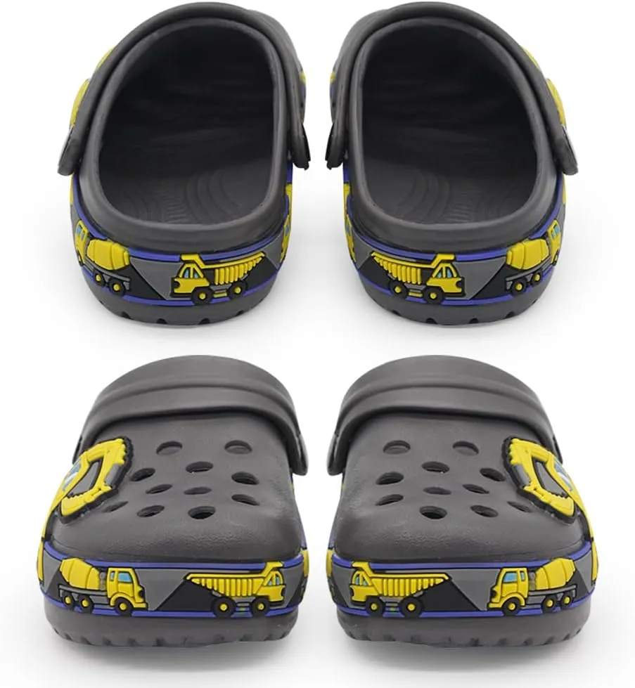 FolHaoth Toddlers Cute Cartoon Excavator Racecar Pattern Boys Girls Clogs Slip On Lightweight Breathable Kids Sandals Non Slip Indoor Outdoor Beach Pool Shower Slippers Shoes