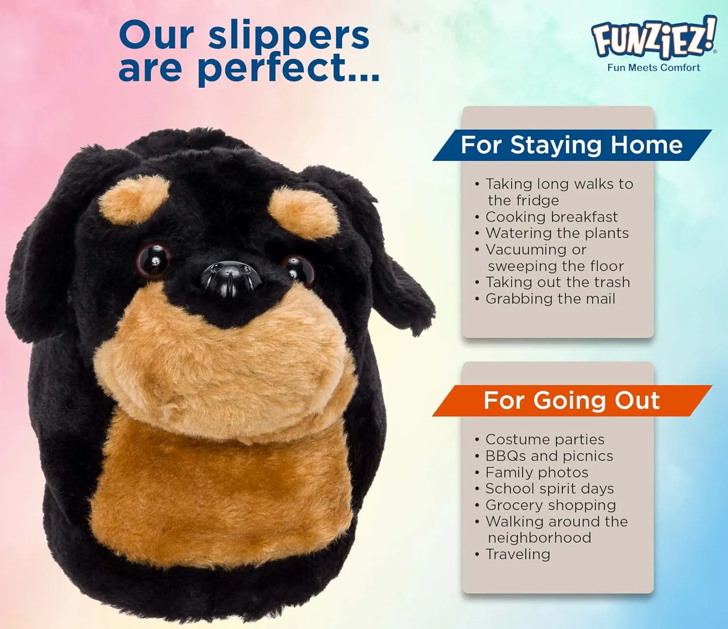 Funziez! Fuzzy Dog Slippers for Women & Men, Funny, House Shoes, Animal, Cute Novelty, Great Mother's Day Gift for Mom, Wife, Daughter