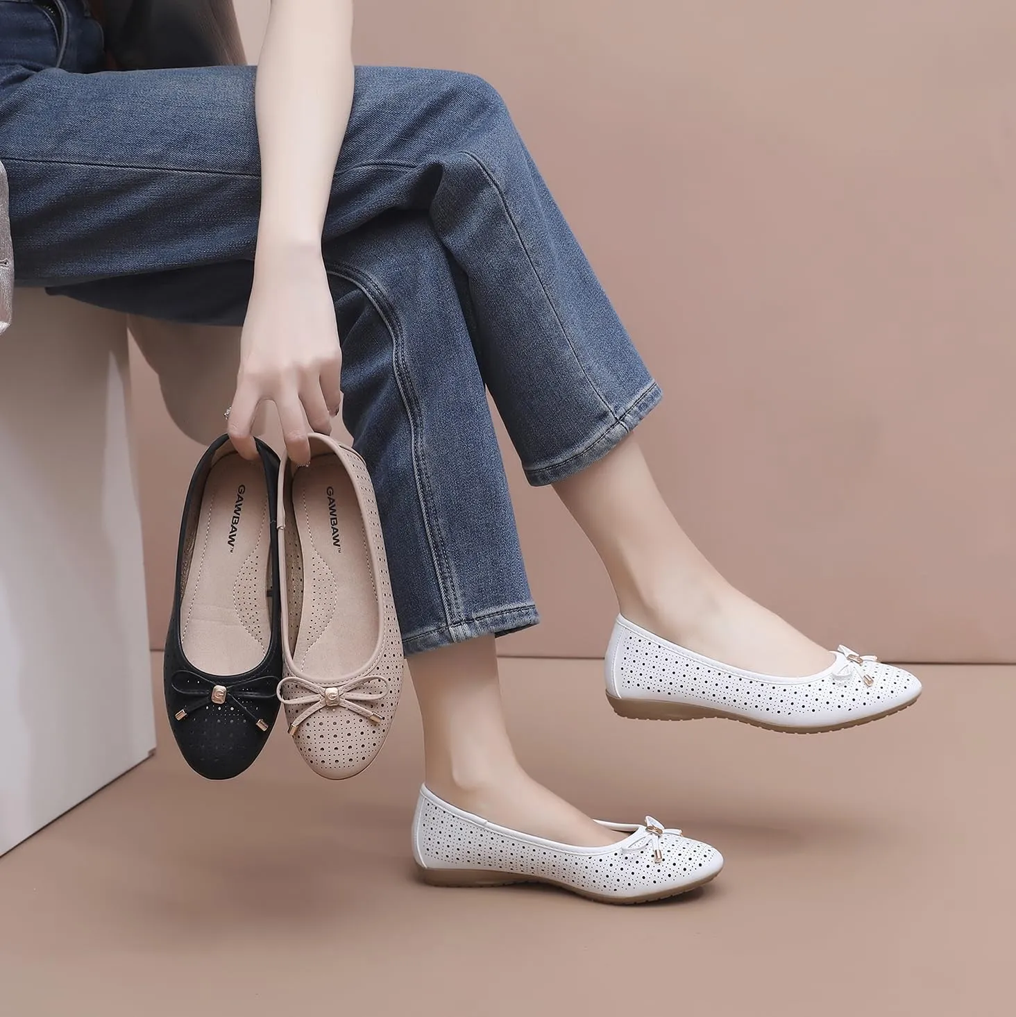 GAWBAW Women's Ballet Flats Shoes Comfortable Slip On Casual Dress Flats Low Wedge Ballerina Walking Flats for Women