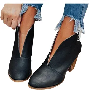 Gibobby Ankle Booties for Women with Heel,Ankle Boots Pointed Toe Faux Leather Stacked Low Heel Side Suede Booties