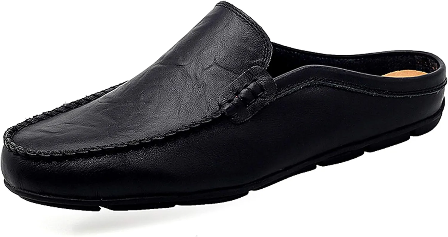 Go Tour Mens Mules Clog Slippers Breathable Punching Leather Slip on Shoes Casual Loafers