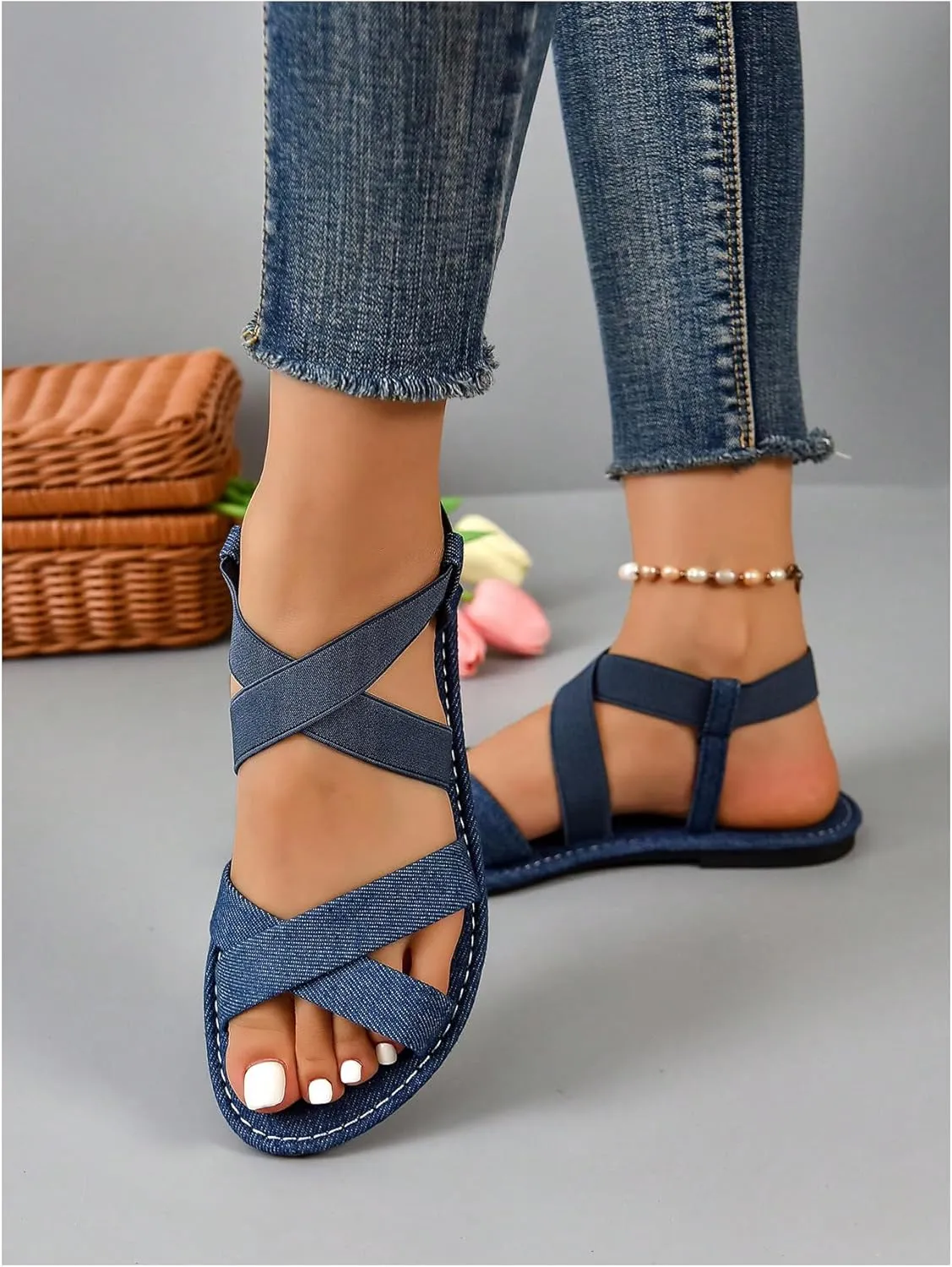 GORGLITTER Women's Criss Cross Gladiator Sandals Dressy Summer Cute Ankle Strap Open Toe Flat Sandals