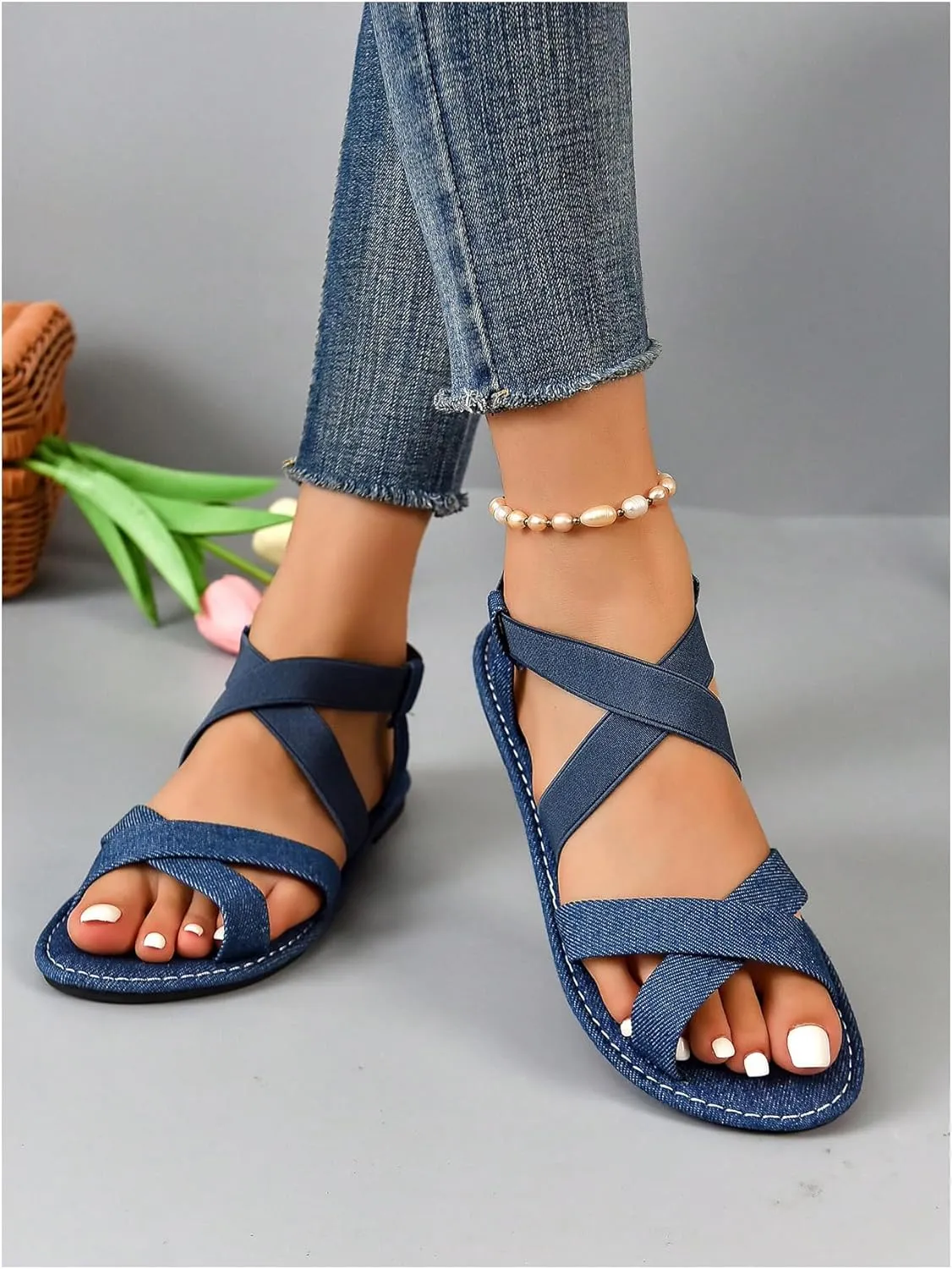 GORGLITTER Women's Criss Cross Gladiator Sandals Dressy Summer Cute Ankle Strap Open Toe Flat Sandals